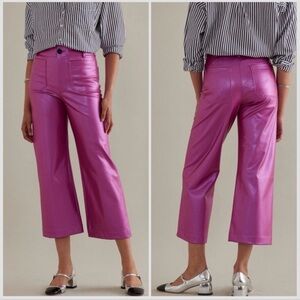 Anthropologie Maeve Faux Leather Colette Pants Size 32 Metallic Pink